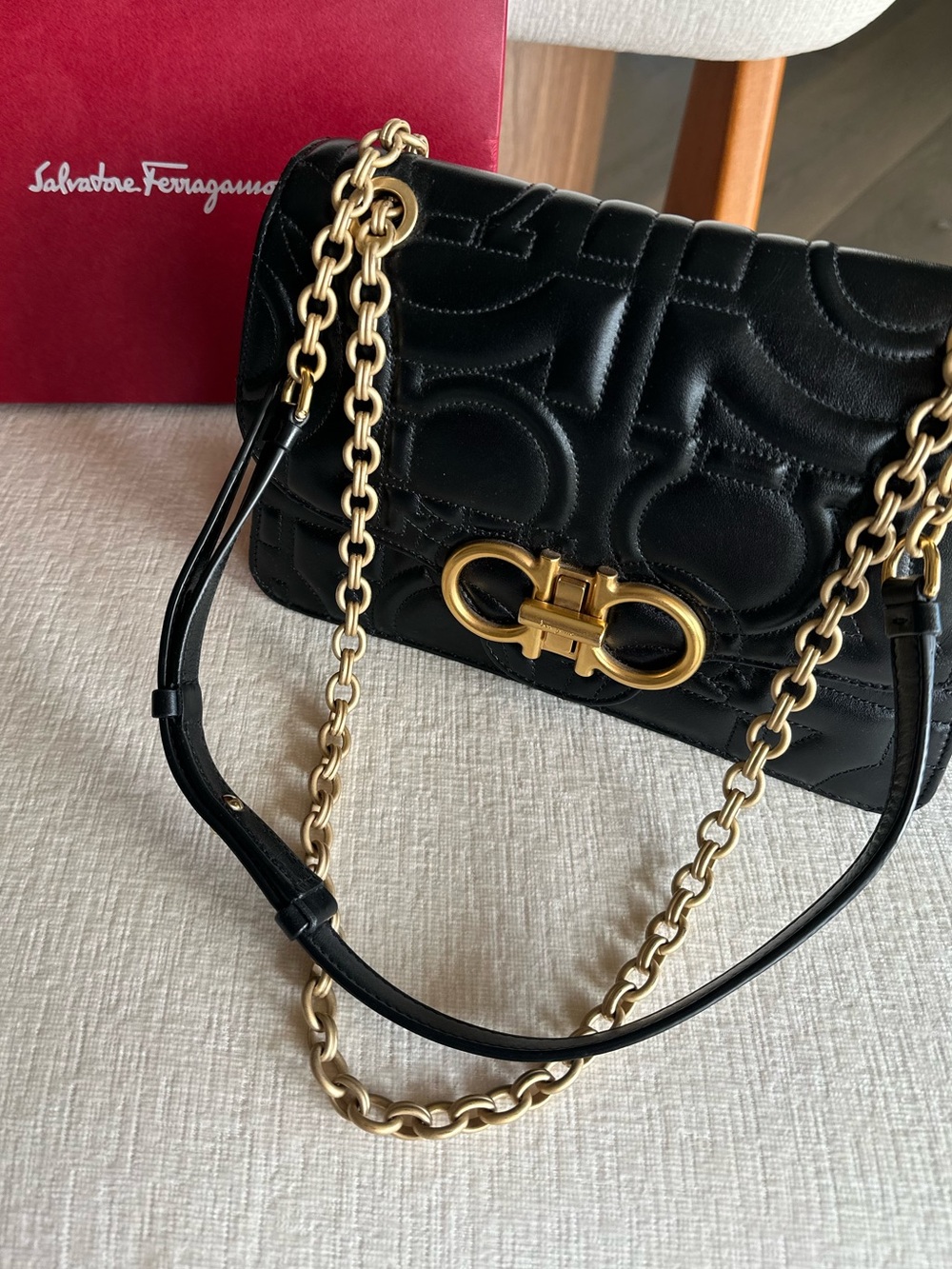 Salvatore Ferragamo Black Quilted Gancini Leather Shoulder/Crossbody Bag